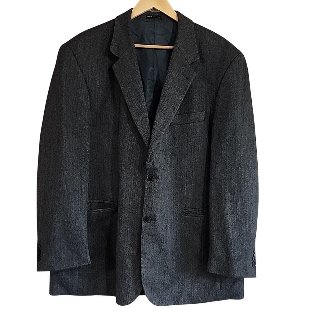 RBM Collection Mens 44R Grey Herringbone 100% Pure New Wool 2 Button Blazer Coat